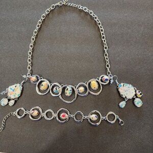 Vintage Multicolor Terrazzo-Style Jewelry Set W/ Necklace Earrings & Bracelet -